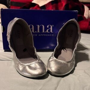 a.n.a Metallic Silver Elastic Ballet Flats